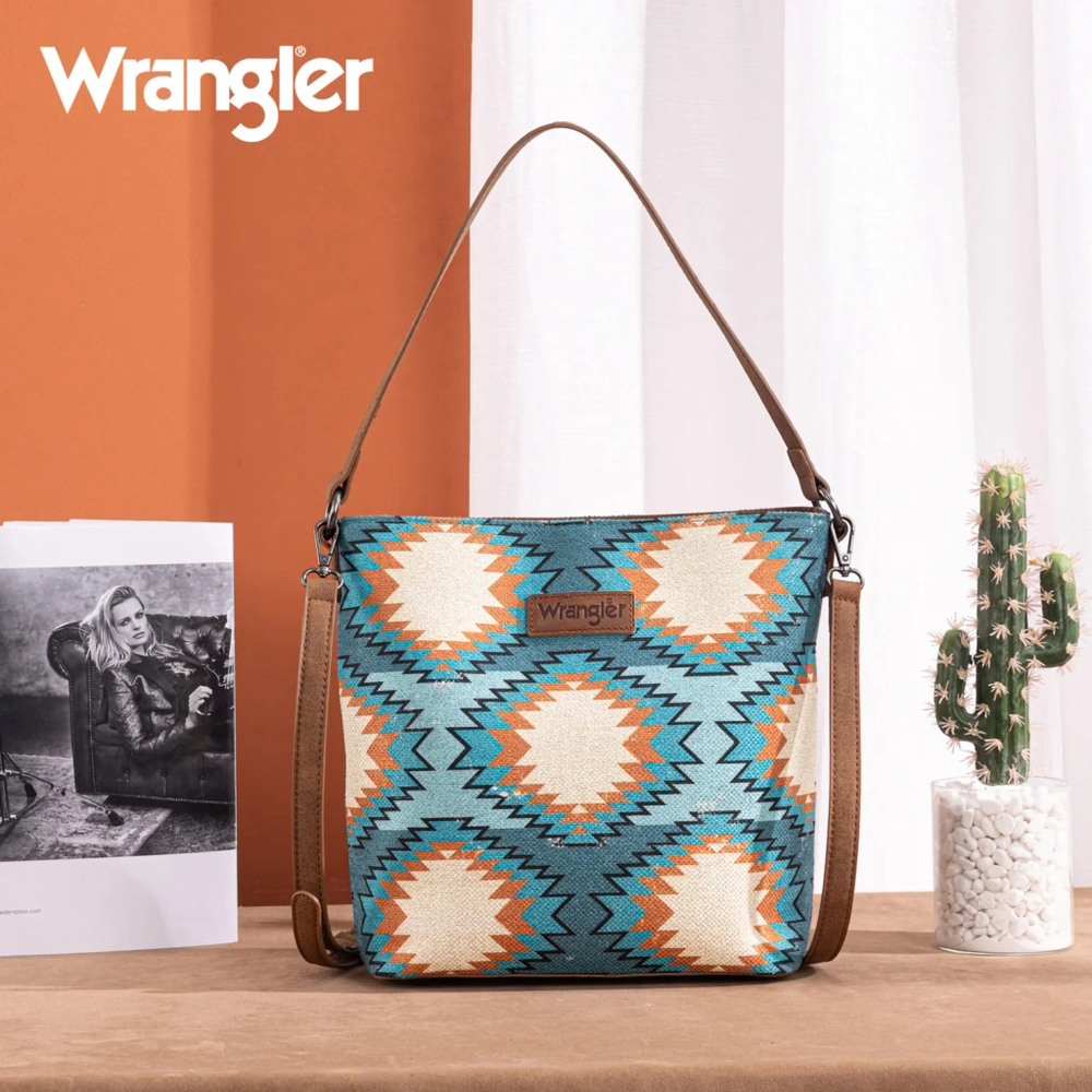 Wrangler Aztec Distressed Print Dual Sided Print Hobo Bag/Crossbody